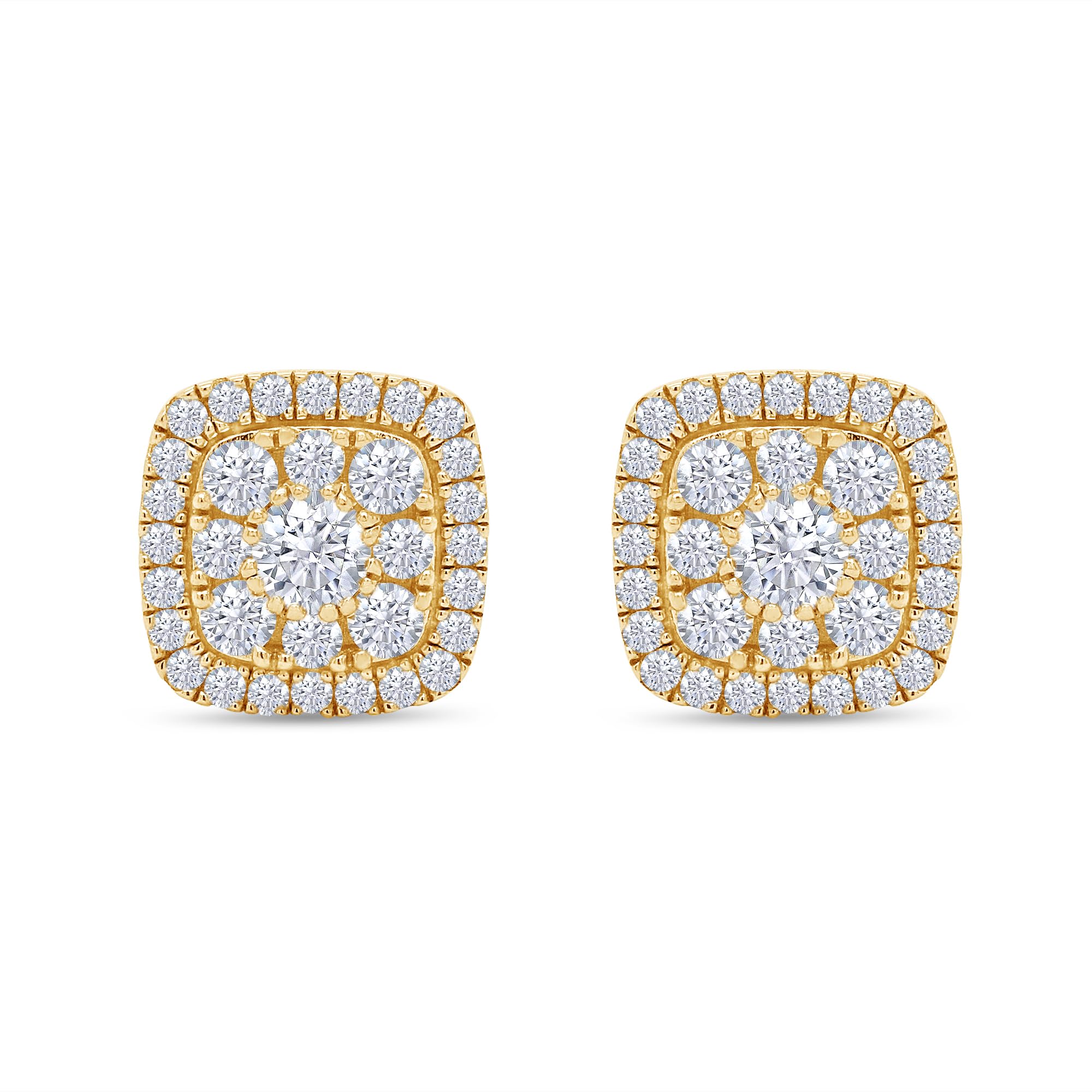 SAVEARTH DIAMONDS 1 1/4 Carat Round Cut Moissanite Diamond Cushion Frame Halo Cluster Stud Earrings in 14k Yellow Gold Over Sterling Silver (VVS1 Clarity, 1.25 Cttw)