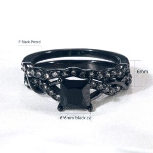 ringheart Couple Rings Matching Ring 1ct Black CZ Women Wedding Ring Sets for Him and Her His Her Wedding Ring