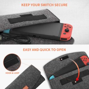 FYY for Nintendo Switch/Switch OLED Carrying Case, Portable Travel Carrying Pouch Ultra Slim Felt Bag with 5 Game Cartridges Holders for Nintendo Switch 2017/Switch OLED 2021 Grey