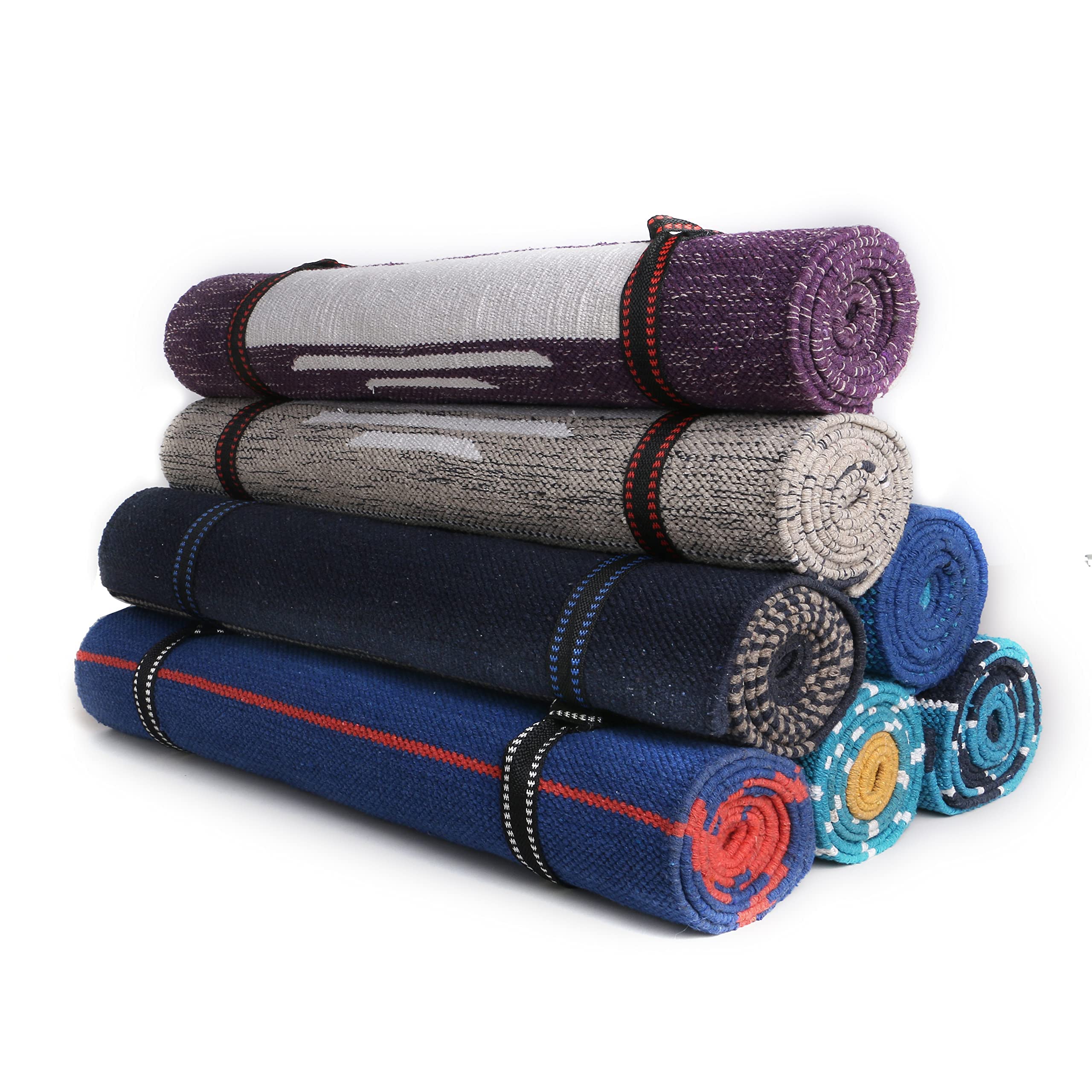 KD Cotton Yoga Mat Hand Woven Yoga Mat Eco Freindly Organic Handloom Mat Supreme Heavy Quality with Carry Strap- 24" x 72" Exercise Mat (MultiColor)