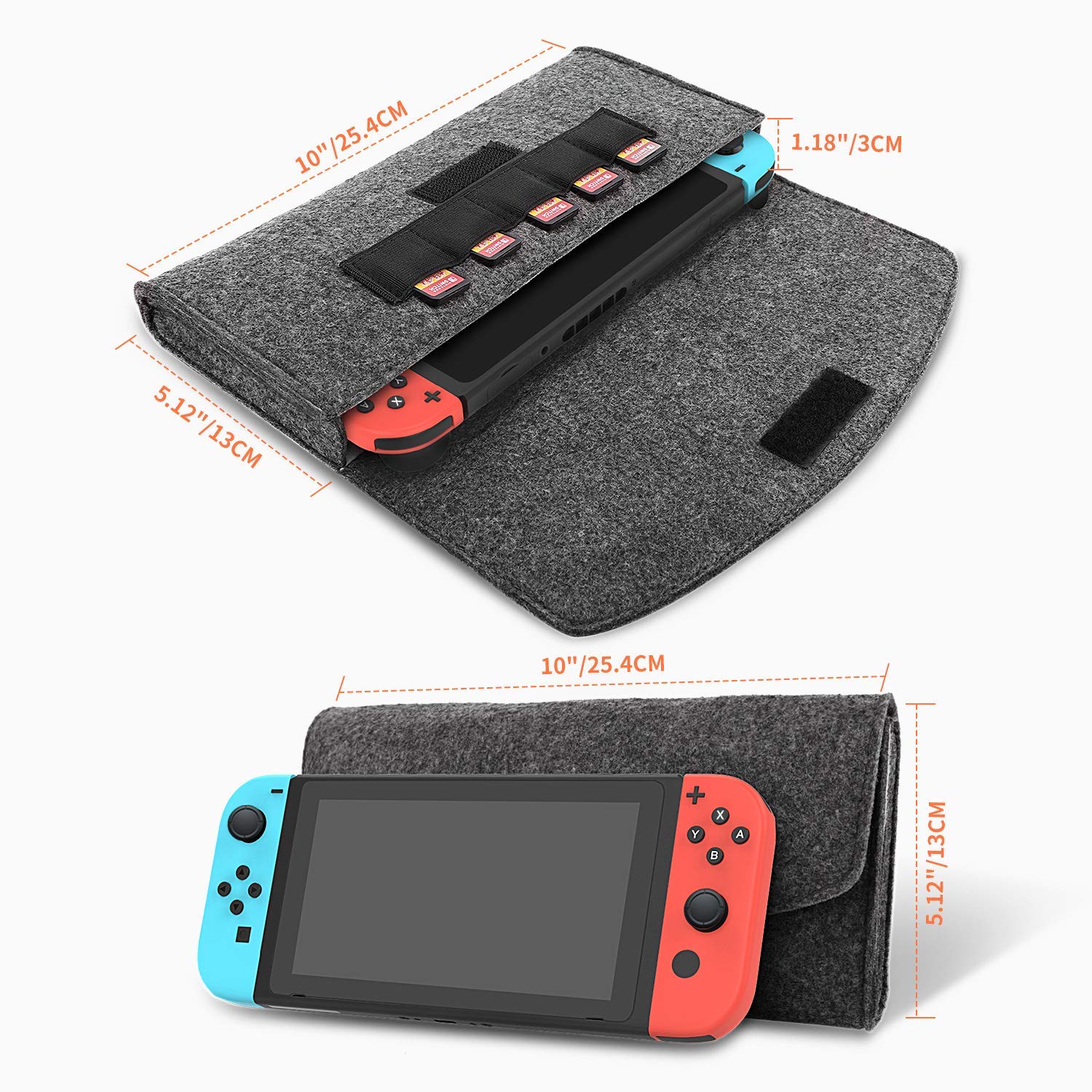 FYY for Nintendo Switch/Switch OLED Carrying Case, Portable Travel Carrying Pouch Ultra Slim Felt Bag with 5 Game Cartridges Holders for Nintendo Switch 2017/Switch OLED 2021 Grey