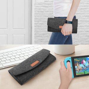 FYY for Nintendo Switch/Switch OLED Carrying Case, Portable Travel Carrying Pouch Ultra Slim Felt Bag with 5 Game Cartridges Holders for Nintendo Switch 2017/Switch OLED 2021 Grey