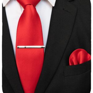 RBOCOTT Red Tie Necktie and Pocket Square with Tie Clip Sets for men Party Wedding and Business