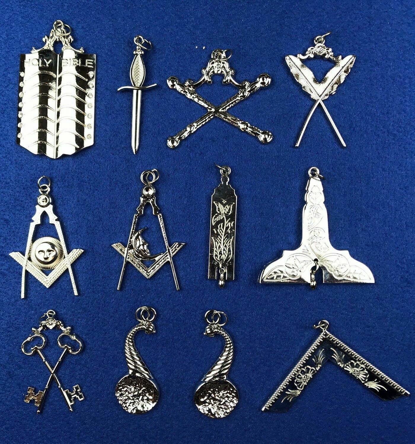 Masonic Blue Lodge Free Masons Officer Aprons 12 Chain Collar 12 Jewels 12 Gloves 12 Set of 12X4 Lot