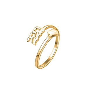 COLORFUL BLING Dainty Gold/Silver Love Heart Lucky Angel Number Ring Adjustable Wedding Band Anniversary Promise Rings For Women Friendship Cute Numerology Jewelry-gold 222