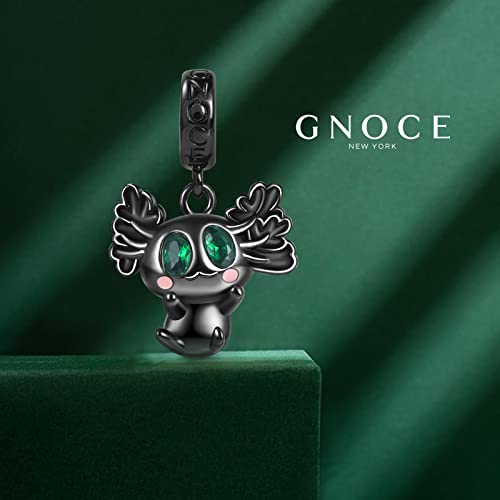 GNOCE Cute Mexican Axolotl Pendant Charm 925 Sterling Silver 18K Gold and Black Plated Dangle Charm Fit Bracelet/Necklace for Women Wife (Black)