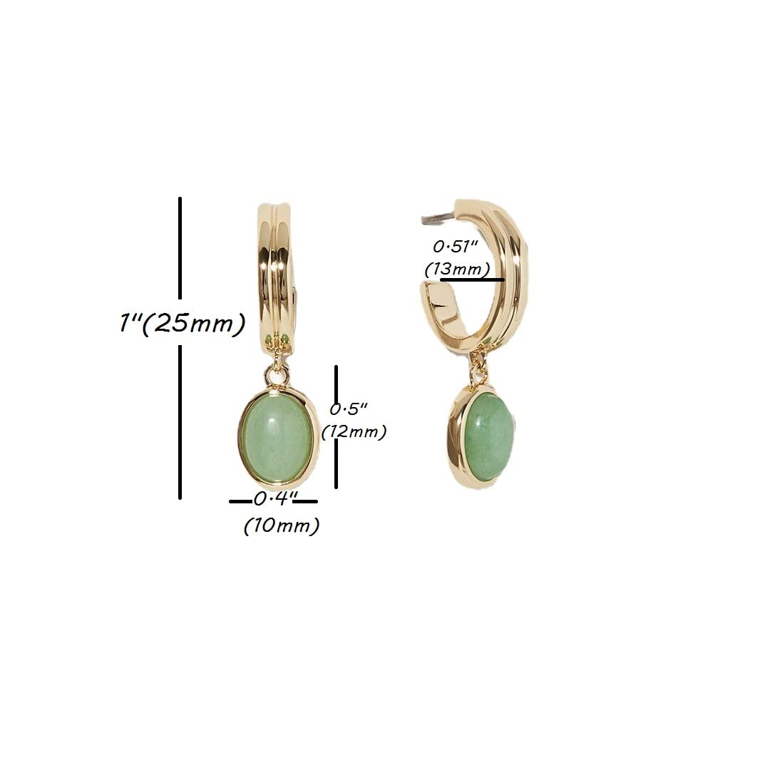 Candro CANDRO 18K Genuine Gold Plated Natural Green Aventurine Women's Earrings, S925 Silver Needle Anti-allergy Lasting Gloss Craft, Vintage Elegant Green Pendant Earrings, Gift Friends Family