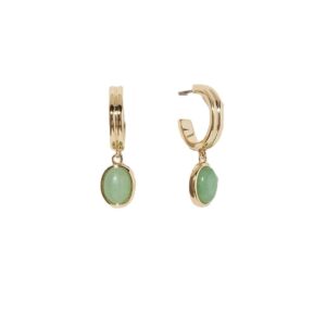 candro candro 18k genuine gold plated natural green aventurine women's earrings, s925 silver needle anti-allergy lasting gloss craft, vintage elegant green pendant earrings, gift friends family