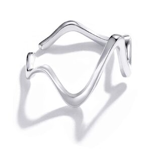 Qings Highs and Lows Ring - Sterling Silver Inspirational Up and Down Rings for Daughter Friends Adjustable Open Stackable Band Knuckle Rings Wraparound Wave CZ Zig Zag Jewelry Gifts