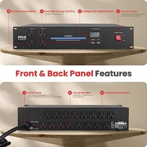 Pyle PDU Power Strip Surge Protector - 3600 Watt 15 Amp 20 Outlet Heavy Duty Electric Extension Cord - 2U Rack Mount Power Conditioner w/AC Filter - PCO885.5