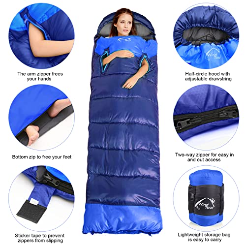 Wearable Sleeping Bag for Adults Compact Lightweight Mummy Sleeping Bags w or Compression Sack for 2-3 Season Camping Backpacking Hiking, Fits 23°F ~ 68°F