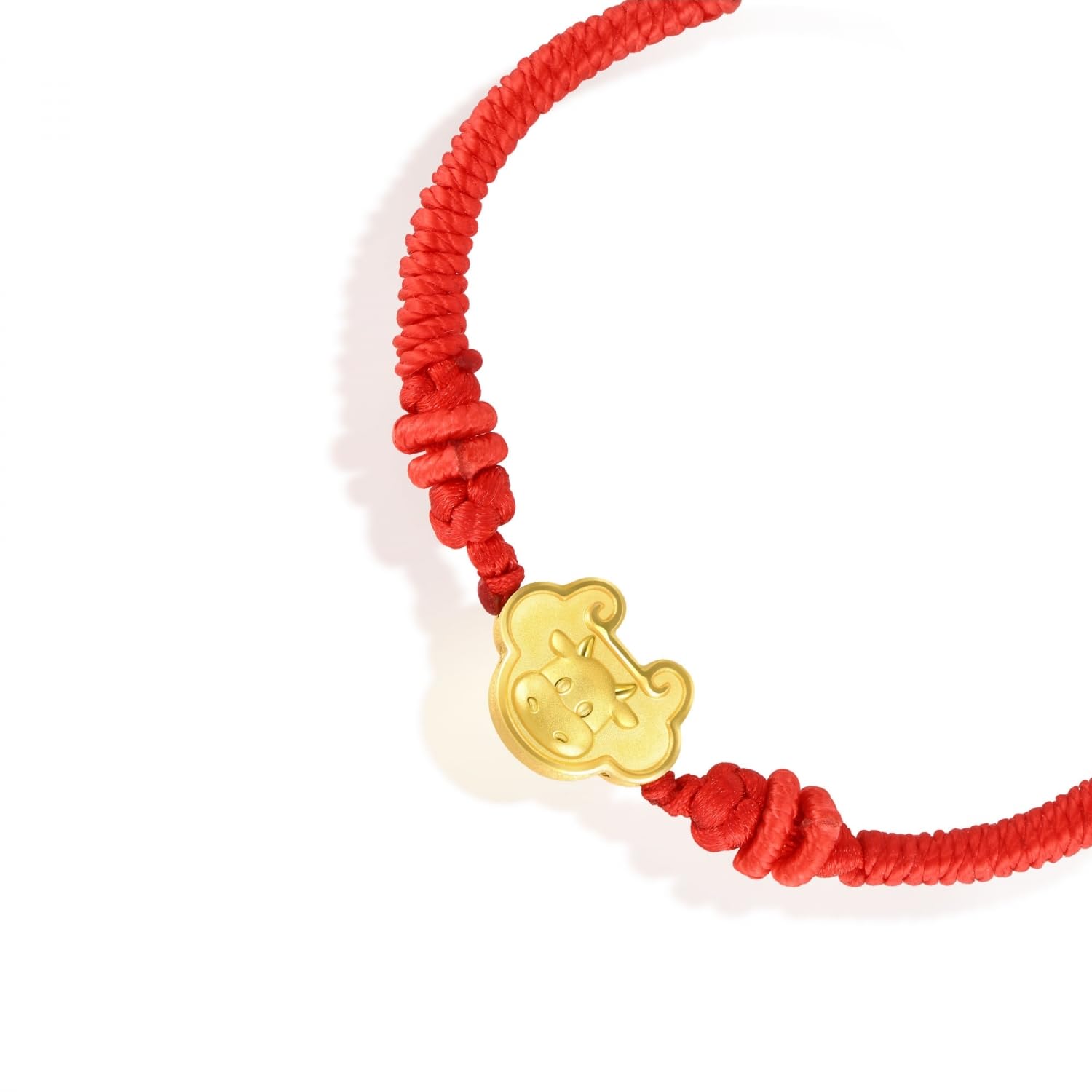 CHOW SANG SANG 999.9 24K Solid Gold Price-by-Weight' Gold Ox, Red Blessing Bracelet for Tiny Size 91974B (Approx. 0.05tael (~1.87g), 6.6 Inches, (17 CM))