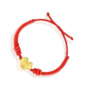 chow sang sang 999.9 24k solid gold price-by-weight' gold ox, red blessing bracelet for tiny size 91974b (approx. 0.05tael (~1.87g), 6.6 inches, (17 cm))