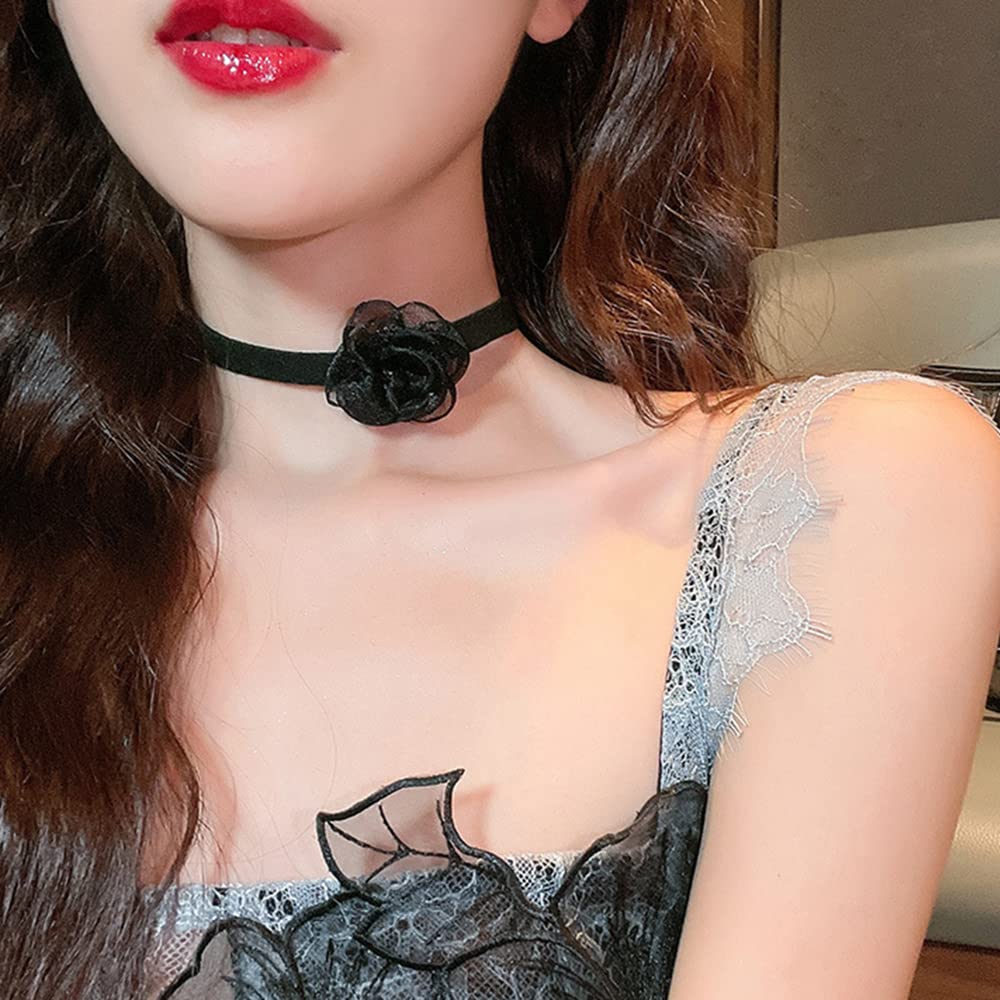 JWICOS Black Choker for Women Flower Collar Choker Necklace for Girls Soft Sext Velvet Suede Choker Tie Cravat Accessories for Teen Girls