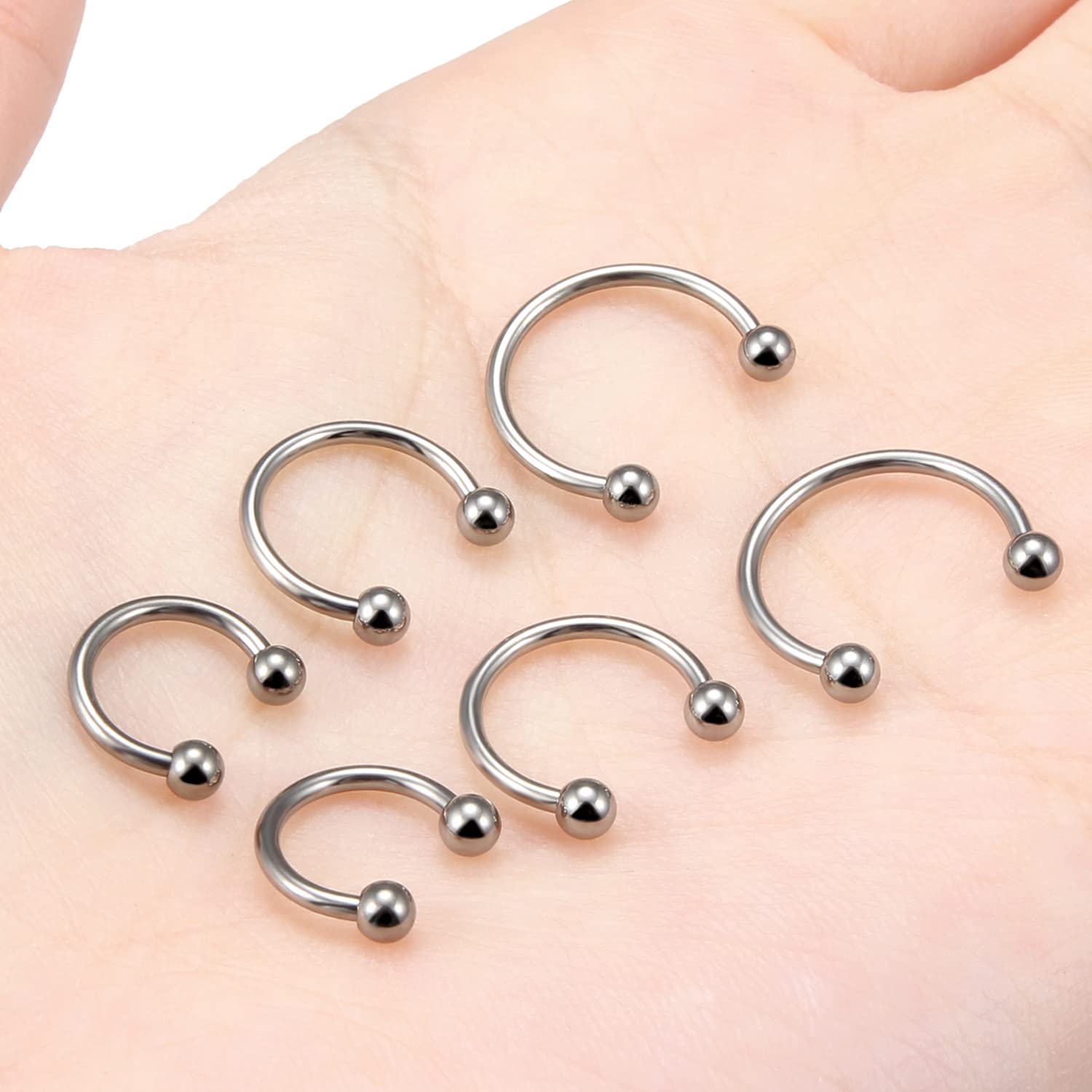 Vsnnsns 16G G23 Titanium Septum Rings Nose Rings Hoop Horseshoe Rings Septum Piercing Jewelry Helix Daith Cartilage Tragus Earrings Lip Eyebrow Rings Piercing Jewelry for Women Men 8mm 10mm 12mm 6pcs