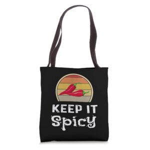 keep it spicy chili cook off funny retro cooking chef humor tote bag