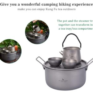 Boundless Voyage Titanium 1900mL Pot and 900mL Fry Pan Set with Steaming Rack and Lid Multifunctional Steamer Stockpot Outdoor Cooking Ultra Light Camping Cookware