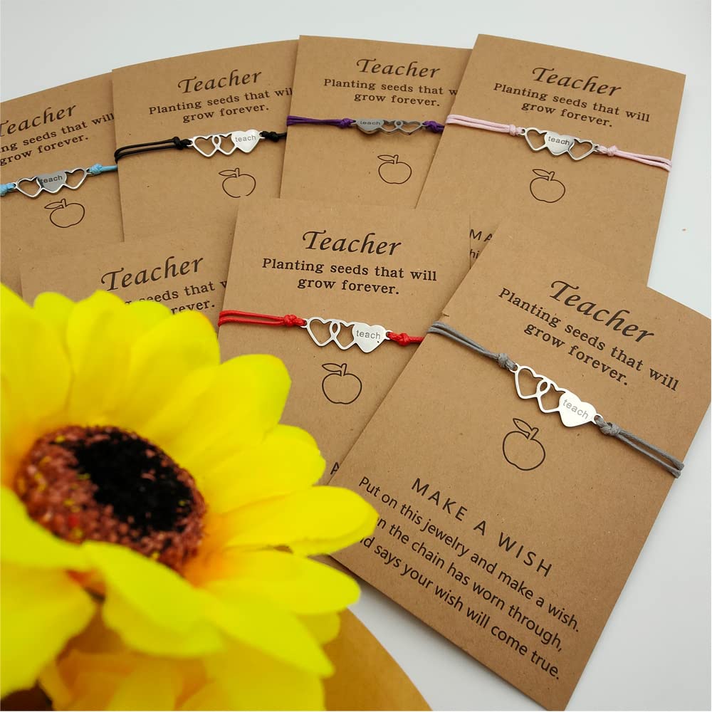 BOMAIL 8-9 Teacher Blessing Card Bracelets for Women Men Adjustable Teaching Wish Bracelets Gifts for Teacher Thank You Appreciation Gifts for Graduation,Birthday, Teacher's Day Gift (C)