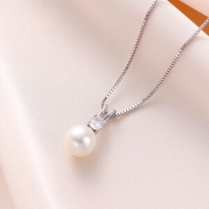 QAPAWE White Single Pearl Necklace Pendants | One Pearl Pendant Necklace with a pearl Jewelry | Pearl drop Necklace | Silver Pearl Necklaces for Women (DS740, 8MM)