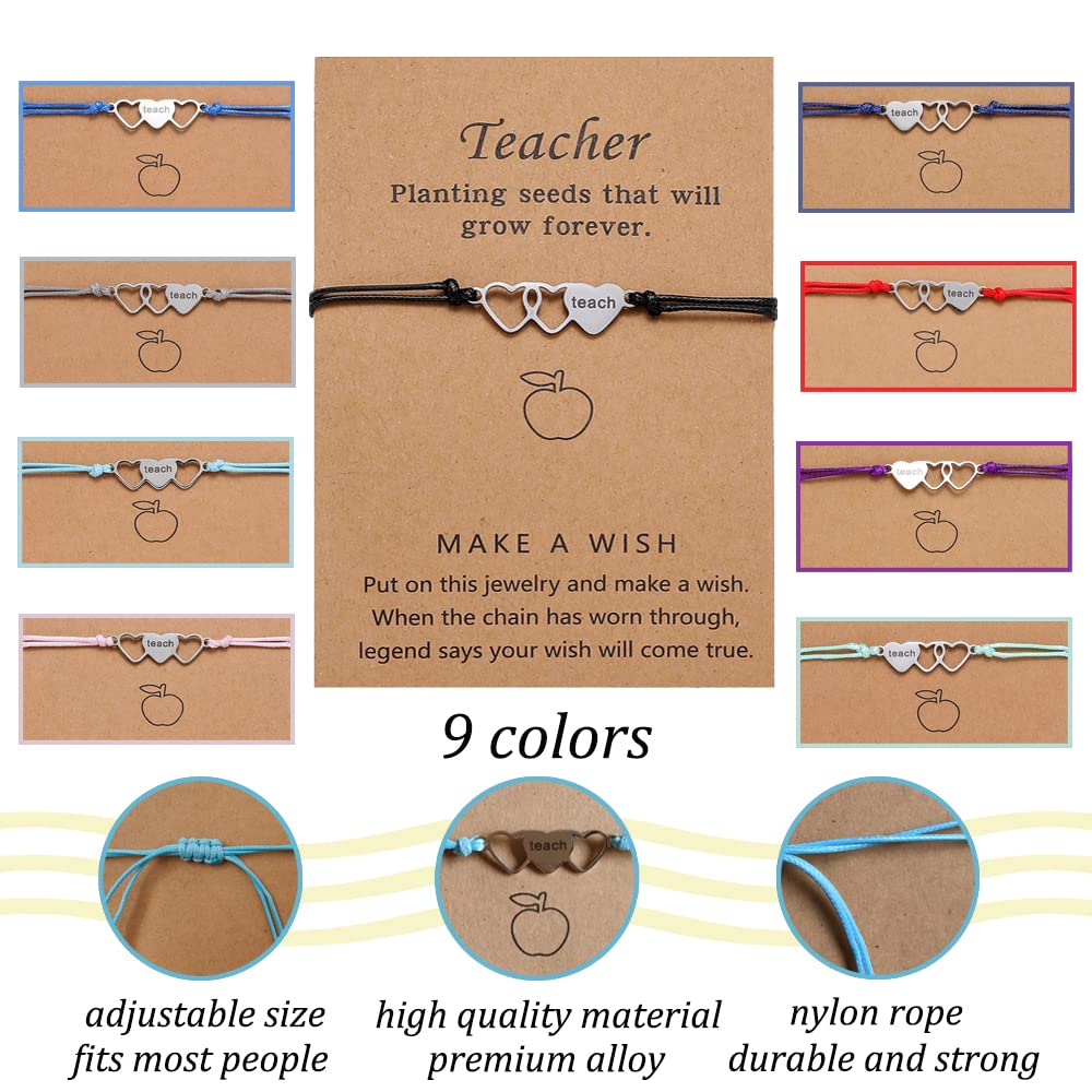 BOMAIL 8-9 Teacher Blessing Card Bracelets for Women Men Adjustable Teaching Wish Bracelets Gifts for Teacher Thank You Appreciation Gifts for Graduation,Birthday, Teacher's Day Gift (C)