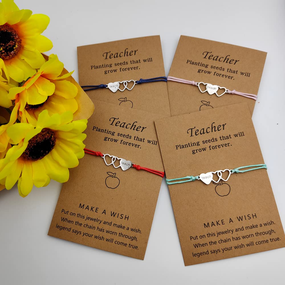 BOMAIL 8-9 Teacher Blessing Card Bracelets for Women Men Adjustable Teaching Wish Bracelets Gifts for Teacher Thank You Appreciation Gifts for Graduation,Birthday, Teacher's Day Gift (C)