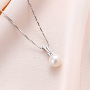 QAPAWE White Single Pearl Necklace Pendants | One Pearl Pendant Necklace with a pearl Jewelry | Pearl drop Necklace | Silver Pearl Necklaces for Women (DS740, 8MM)