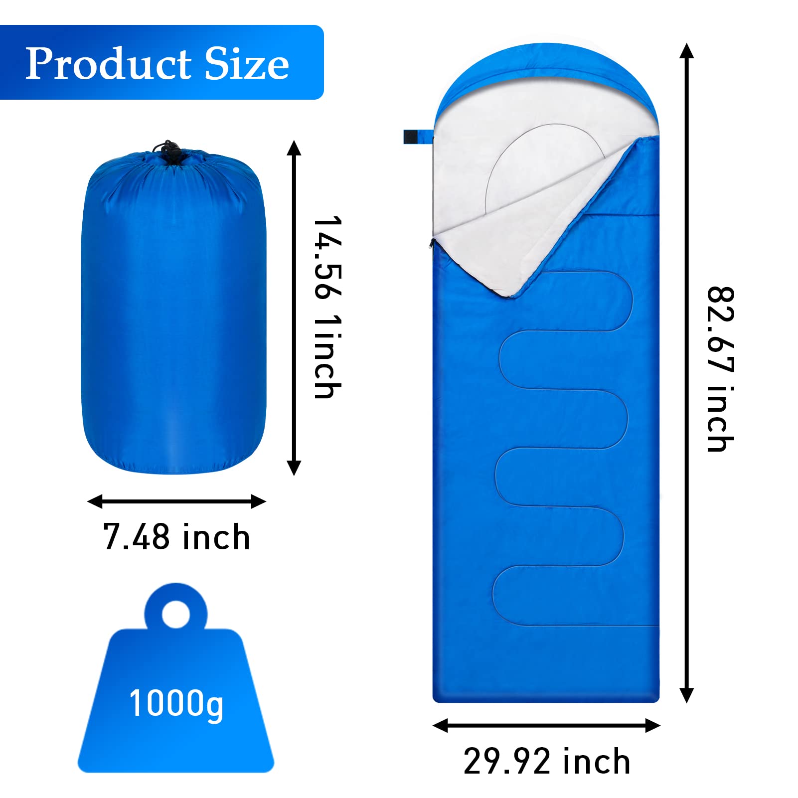 OBTANIM Camping Sleeping Bags Portable Waterproof Sleeping Bag for Adults Kids 4 Seasons Winter, Fall, Spring, Summer Backpacking Hiking Camping Mountaineering Indoor Outdoor Use (Blue)