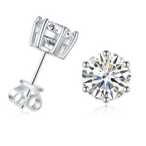 Moissanite Earrings for Women Men, 1ct-4ct DEF Color Lab Created Moissanite Diamond Stud Earrings，925 Sterling Silver earrings, Safety Friction Back (1 Carat/Pair, 6prong)