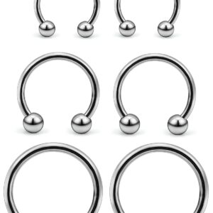 Vsnnsns 16G G23 Titanium Septum Rings Nose Rings Hoop Horseshoe Rings Septum Piercing Jewelry Helix Daith Cartilage Tragus Earrings Lip Eyebrow Rings Piercing Jewelry for Women Men 8mm 10mm 12mm 6pcs