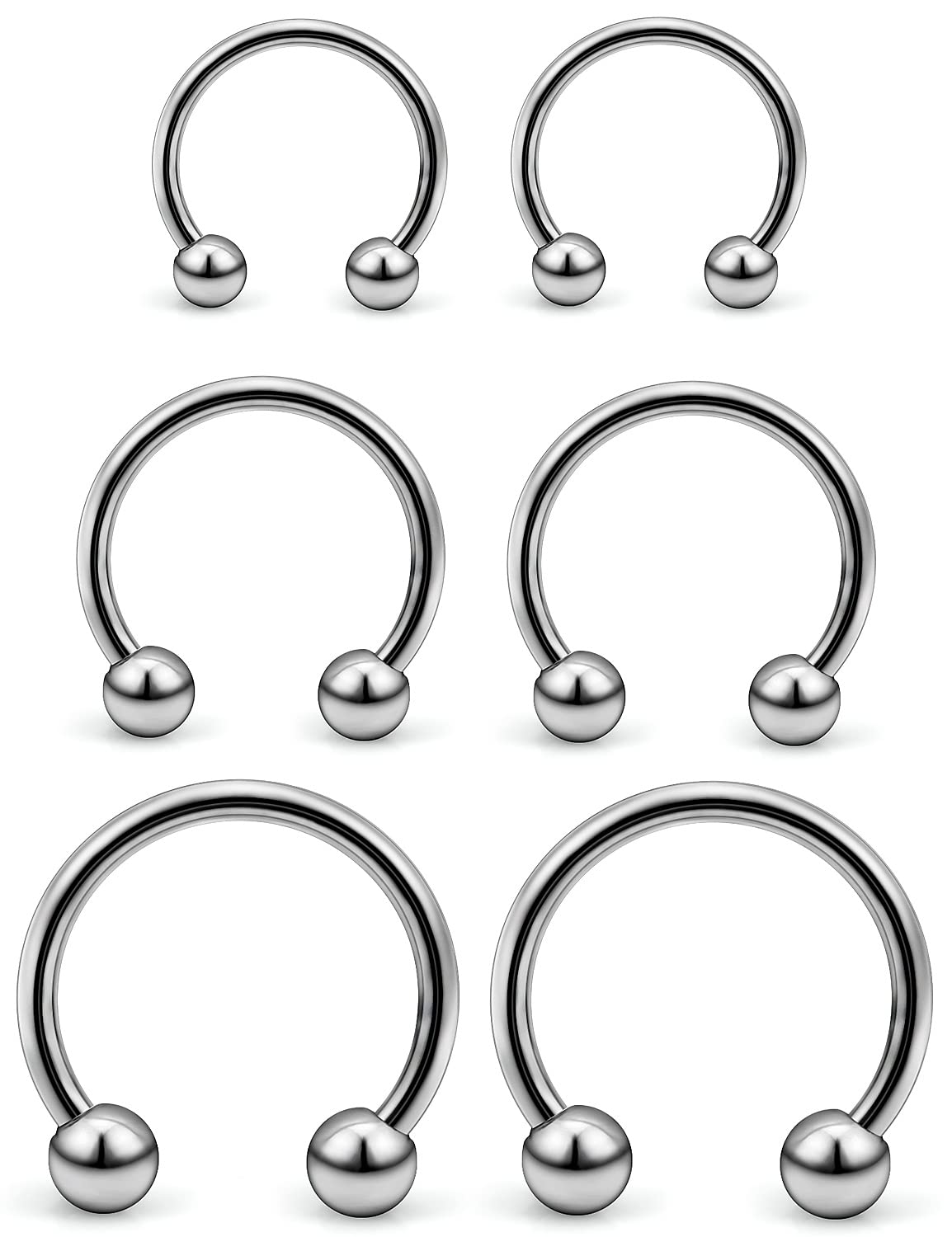 Vsnnsns 16G G23 Titanium Septum Rings Nose Rings Hoop Horseshoe Rings Septum Piercing Jewelry Helix Daith Cartilage Tragus Earrings Lip Eyebrow Rings Piercing Jewelry for Women Men 8mm 10mm 12mm 6pcs