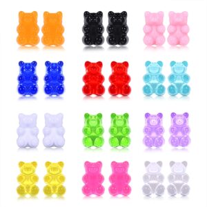 12 Pairs Colorful Bear Earrings Sweet Gummy Bear Earrings Funny Transparent Candy Color Resin Bear Stud Earrings for Women Jewelry Gift