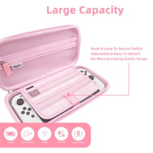 Mytrix Cute Carrying Case for Nintendo Switch OLED, Portable Hard Shell Pouch Travel Storage Bag for Switch Protective Bag with 10 Game Card Slots, with 4 in 1 Bundle Accessories Pink Cherry Blossoms