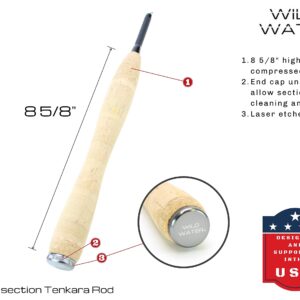 Wild Water Fly Fishing Tenkara Rod, 6 Foot, 5 Section IM8 Graphite Telescopic Rod with Cork Handle, Hard Tube Rod Case and Knitted Rod Sock