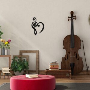 Amyhill Heart Music Wall Decor Musical Notes Wooden Music Wall Decorations Music Symbol Hanging Wall Sign Aesthetic Art for Music Room Home Wedding Present Bedroom Living Room Dining Room