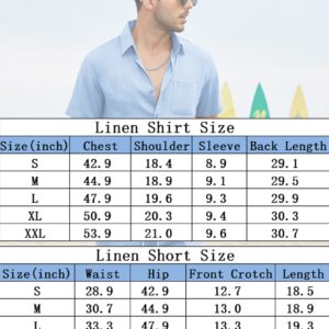 COOFANDY Men Casual Linen Shirt and Short Two Piece Drawstring Elastic Waist Short White