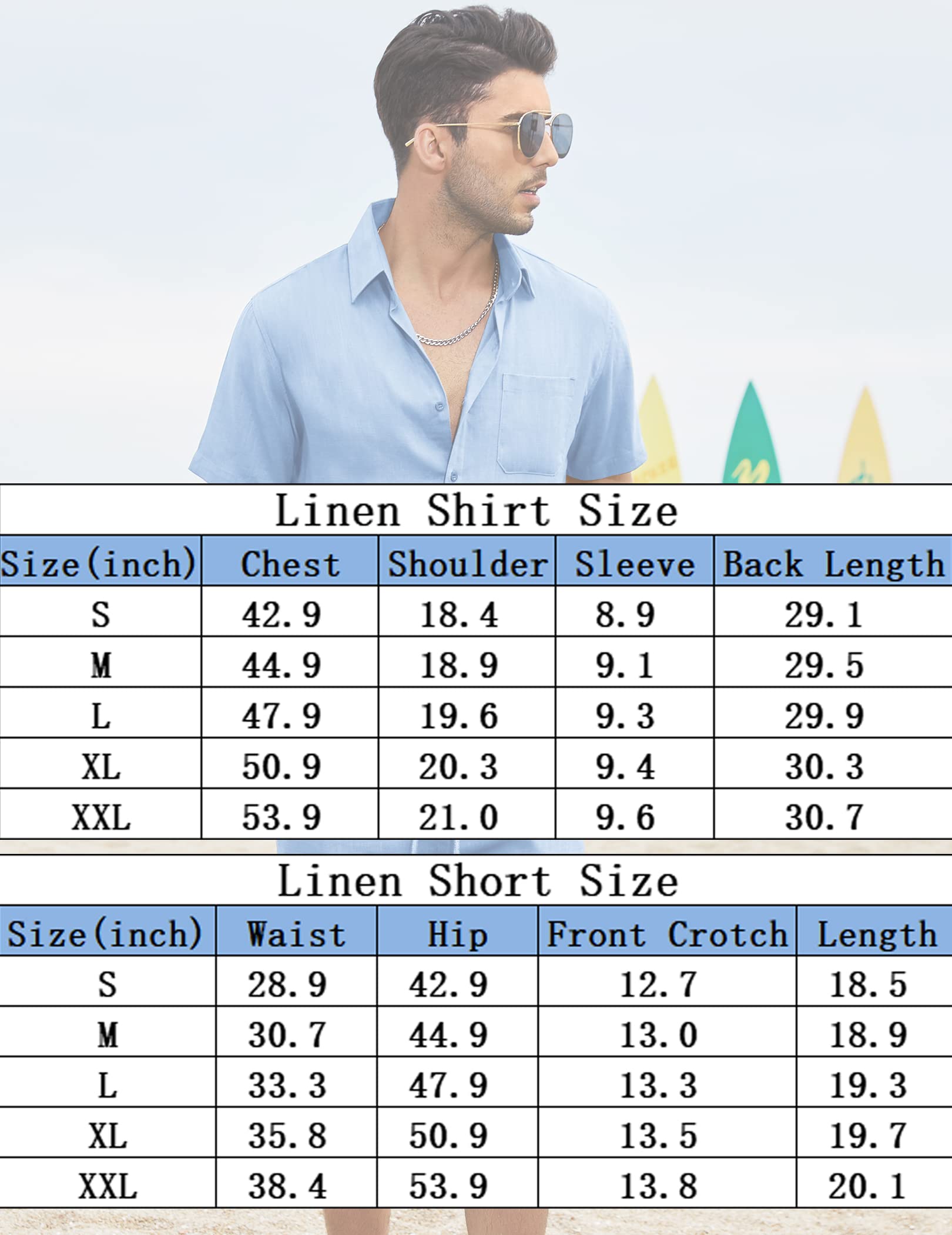 COOFANDY Men Casual Linen Shirt and Short Two Piece Drawstring Elastic Waist Short White