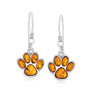 Ross-Simons Amber Paw Print Drop Earrings in Sterling Silver