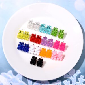 12 Pairs Colorful Bear Earrings Sweet Gummy Bear Earrings Funny Transparent Candy Color Resin Bear Stud Earrings for Women Jewelry Gift