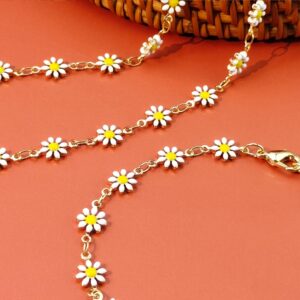 Coiris Daisy Choker Necklace Bracelet,Gold Chain Necklaces Jewelry Flower Jewelry Set for Women (N0085-White Petals)