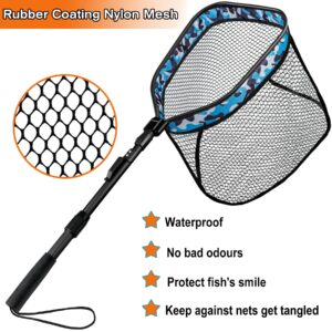 PLUSINNO Floating Fishing Net for Steelhead, Salmon, Fly, Kayak, Catfish, Bass, Trout Fishing, Rubber Coated Landing Net for Easy Catch & Release, Compact & Foldable for Easy Transportation & Storage