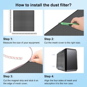 DIY Computer PC Case and Desktop Fans PVC Dustproof Mesh Filter Cover 300x800mm Fan Grill with Magnetic Strip for Computer Chassis Speakers and More 2-Pack Black