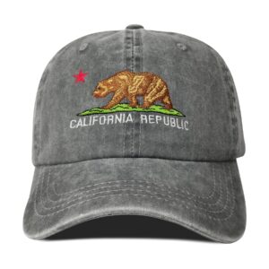 Hepandy California Bear Baseball Hat for Women Men Kids, Washed Dark Gray Cali State Flag Embroidery Snapback Hat Unisex Dad Hat Trucker Hats