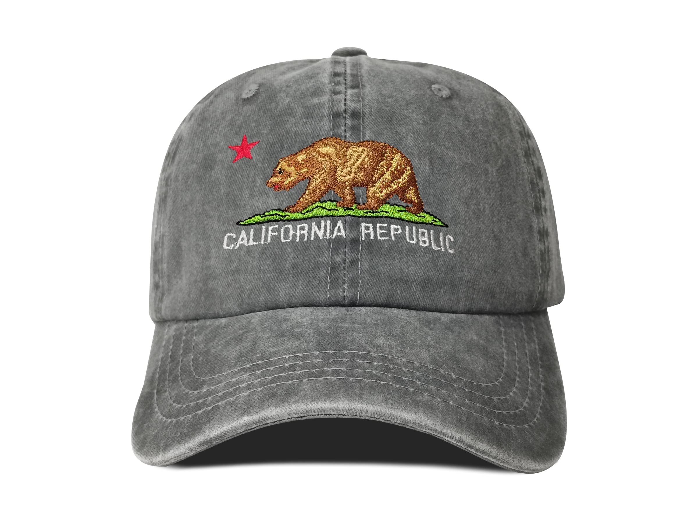 Hepandy California Bear Baseball Hat for Women Men Kids, Washed Dark Gray Cali State Flag Embroidery Snapback Hat Unisex Dad Hat Trucker Hats