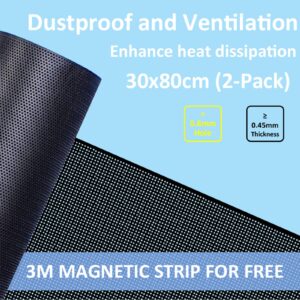 DIY Computer PC Case and Desktop Fans PVC Dustproof Mesh Filter Cover 300x800mm Fan Grill with Magnetic Strip for Computer Chassis Speakers and More 2-Pack Black