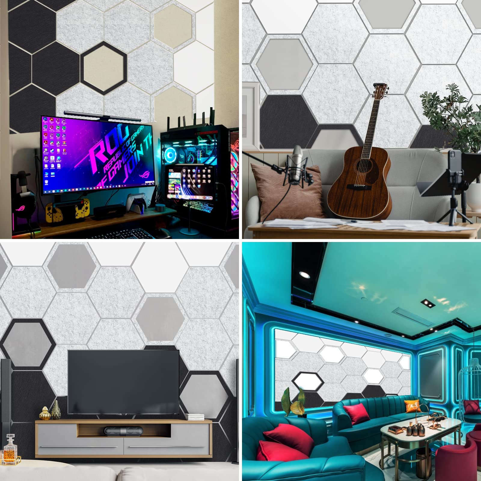 12 Pack Self-adhesive Acoustic Panels, Hexagon Sound Dampening Panels, 14 X 12 X 0.4 In Sound Proof Panels for Walls, High Density Flame Resistant Sound Absording Padding for Recording Studio, Office