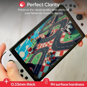 TALK WORKS Tempered Glass for Nintendo Switch OLED 2021 - Scratch- & Crack-Resistant Screen Protector, Easy-Install, Protective Ultra-Thin HD Touch Screen Cover Film Back (2 Pack)