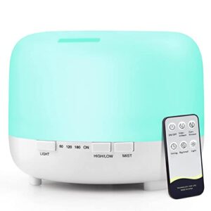 moisturnt aromatherapy essential oil diffuser for room: 500ml aroma air humidifier remote control for home large & small rooms-ultrasonic cool mist diffusers oils vaporizer with light,light white