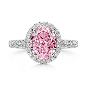 Michooyel 2.0ct Oval Cut Pink Diamond Engagement Ring Sterling Silver Cubic Zirconia Halo Women's Ring Promise Ring