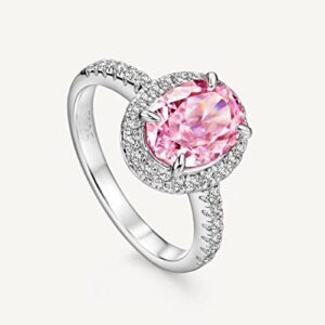 Michooyel 2.0ct Oval Cut Pink Diamond Engagement Ring Sterling Silver Cubic Zirconia Halo Women's Ring Promise Ring