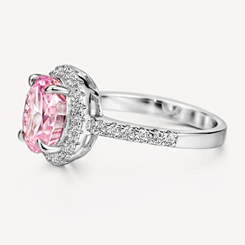 Michooyel 2.0ct Oval Cut Pink Diamond Engagement Ring Sterling Silver Cubic Zirconia Halo Women's Ring Promise Ring